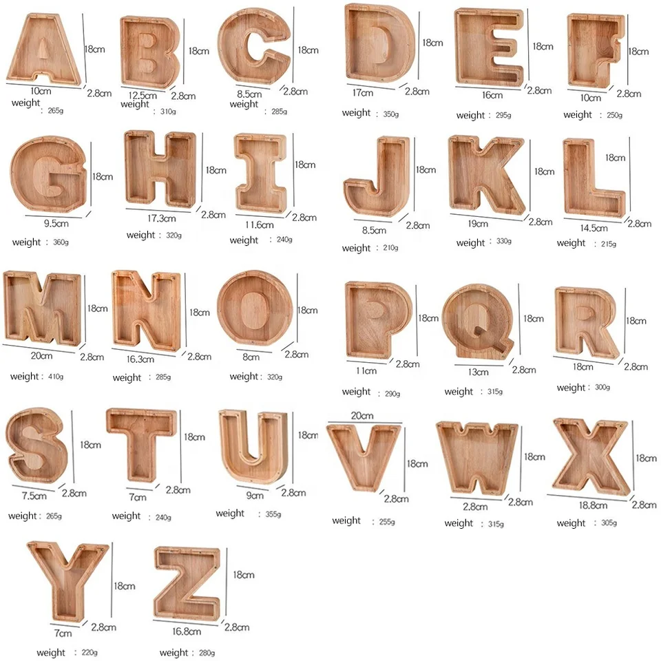Английские буквы A-Z с буквенным принтом поросенок Дополнительный внешний аккумулятор большой емкости прозрачный Деревянный Письмо копилку персонализированные ящик для