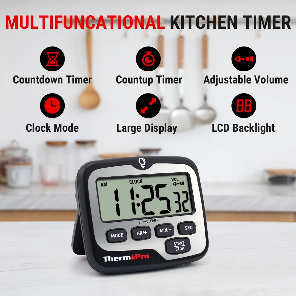 Multi-functional ThermoPro TM01 Digital Kitchen Timer for Meat Cooking