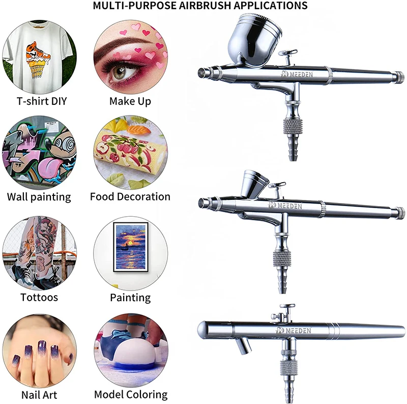 MEEDEN 3pcs Airbrush Gun Set, 0.25, 0.35, 0.5mm Needles Pre-Equipped, Dual-Action 2pcs Gravity Feed and 1pc Siphon Feed for Art