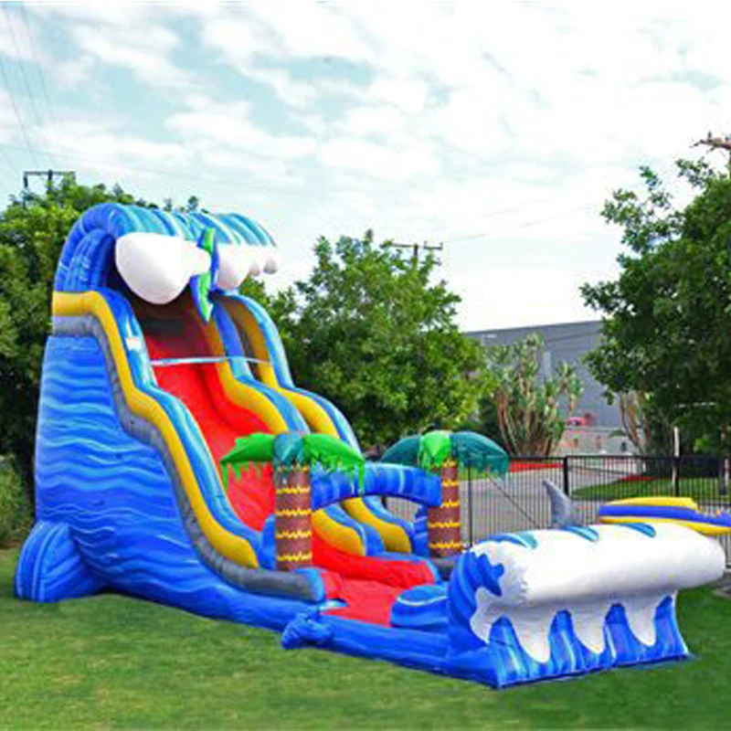 China manufacturer pvc blue 22ft tropical coconut tree wild waves wet dry or water slide