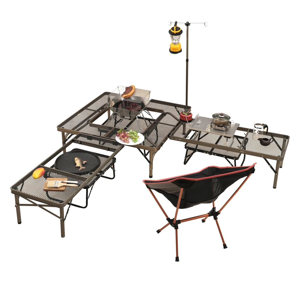 2 folding black lightweight portable iron mesh table top metal camping