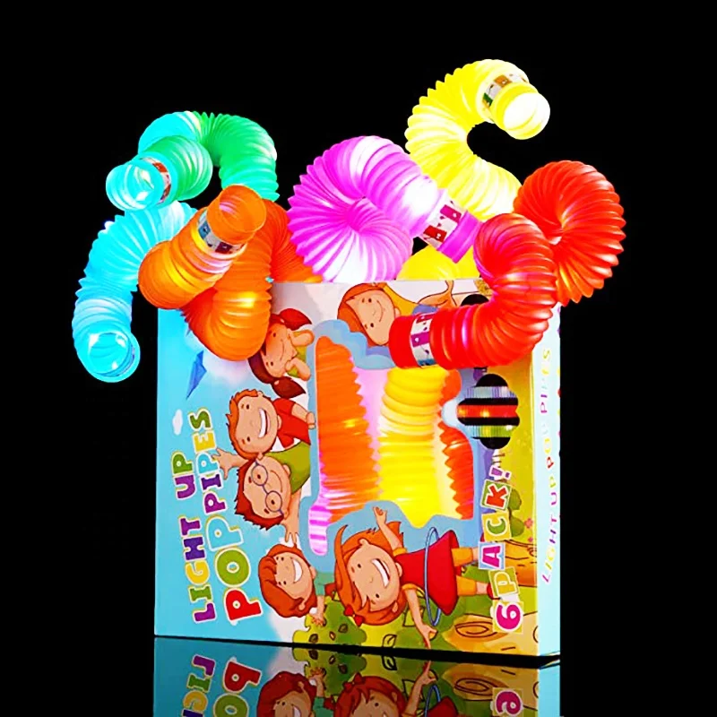 2022 new flashing Wholesale toys light up pop plastic tubes party favor light up fidget tube pop stretching pipe sensory toys