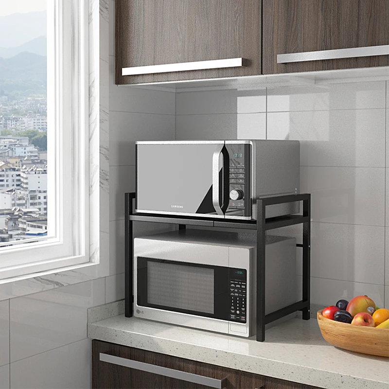 Hot Sale Expandable Microwave Oven Rack Shelf 2 Tiers Microwave Stand Countertop Organizer For Kitchen