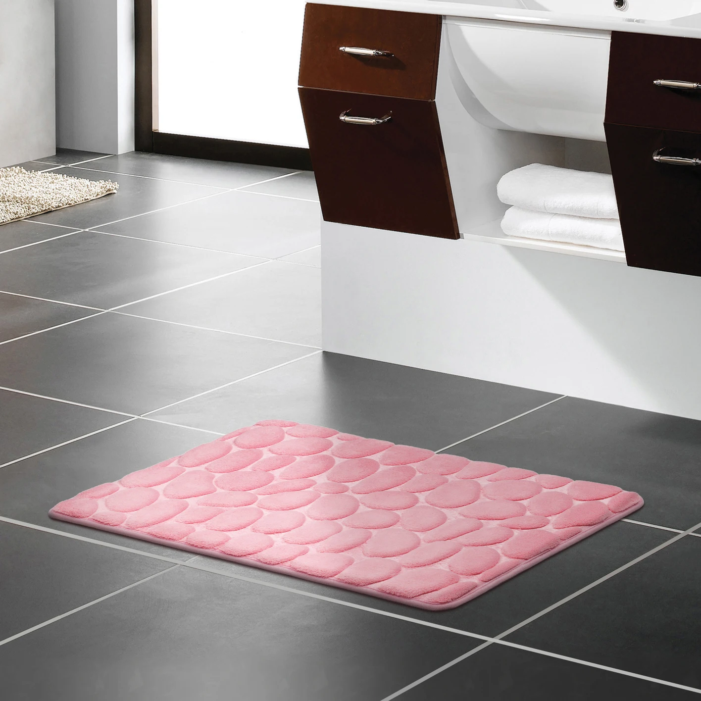 
Microfiber Stone-shaped embossed floor mat Coral velvet fabric slow rebound absorbent memory foam anti-skid bath mat 