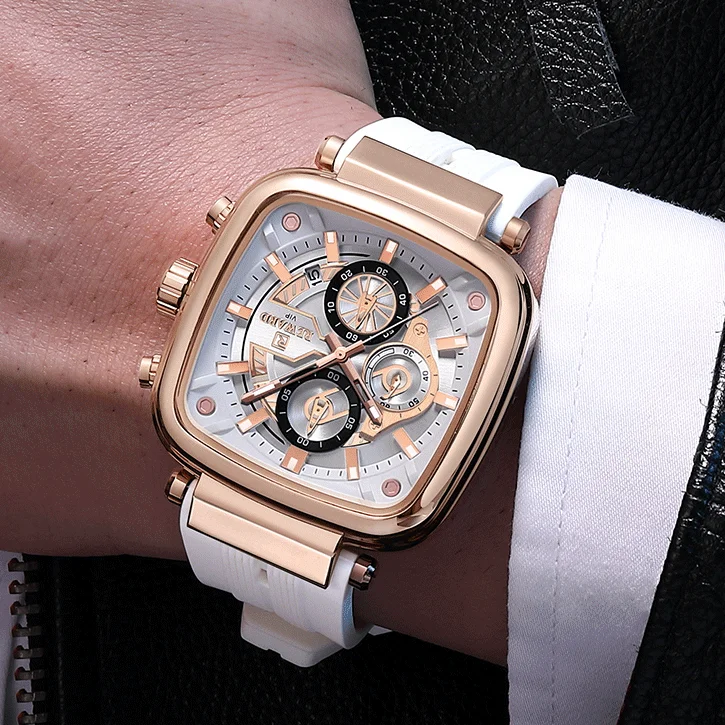 REWARD 831509 Man Soft Silicone Belt Waterproof Quartz Chronograph Fashion Square Dial Watch Men Watches Luxury Sport Male Clock