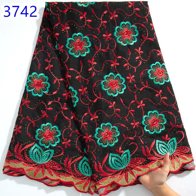 white Nigerian Cotton Lace Fabric High Quality 2024 Swiss Voile With Rhinestones African Crystal Lace  For Women Dresses3742