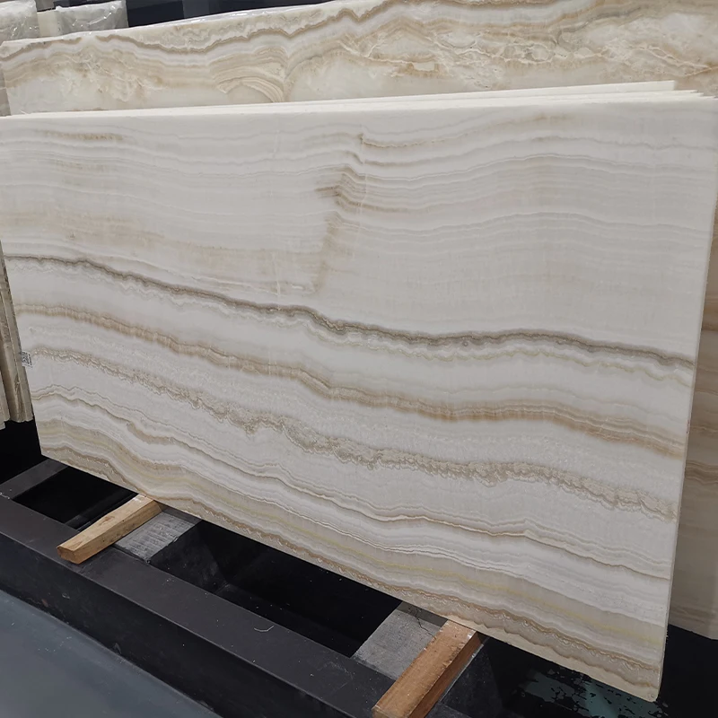 GOLDTOP Backlit Onyx Wall Panel Natural Straight White Wood Vein Marble Onyx Vanilla Onyx Slab