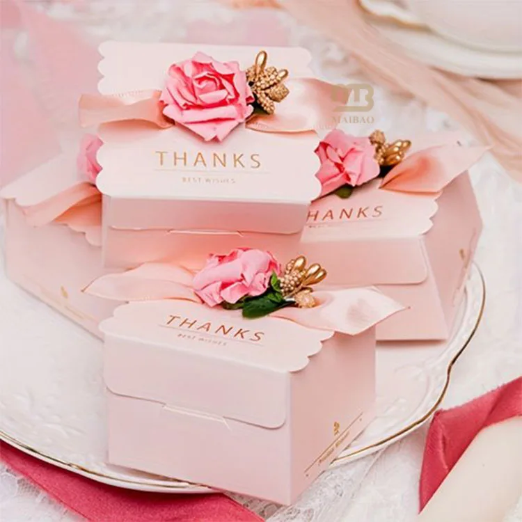 Custom Printed Blue Pink Luxury Favors Retail Paper Party Candy Box Wedding Invitation Door Gift Packaging Chocolate Paper Box