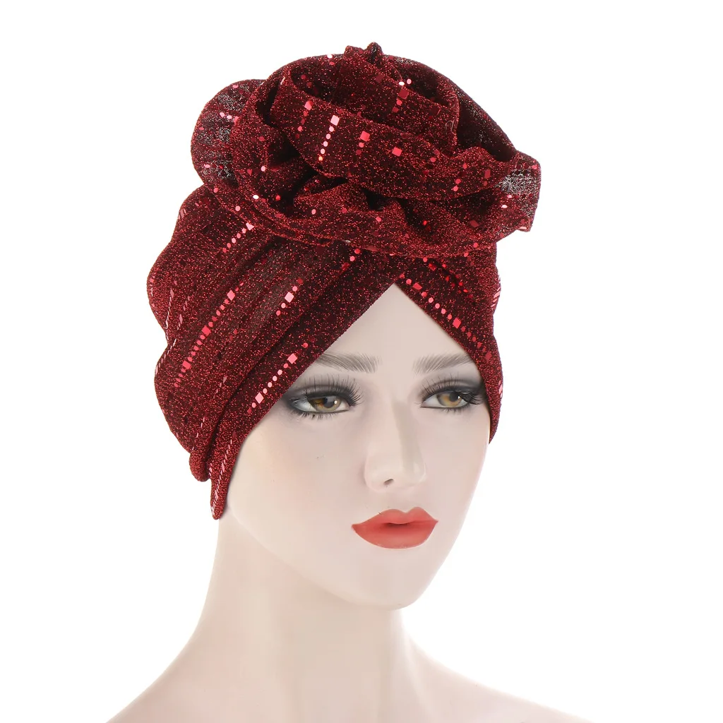 Brightly-filleted cloth flower turban hat flower turban hat Muslim can hide hair cap