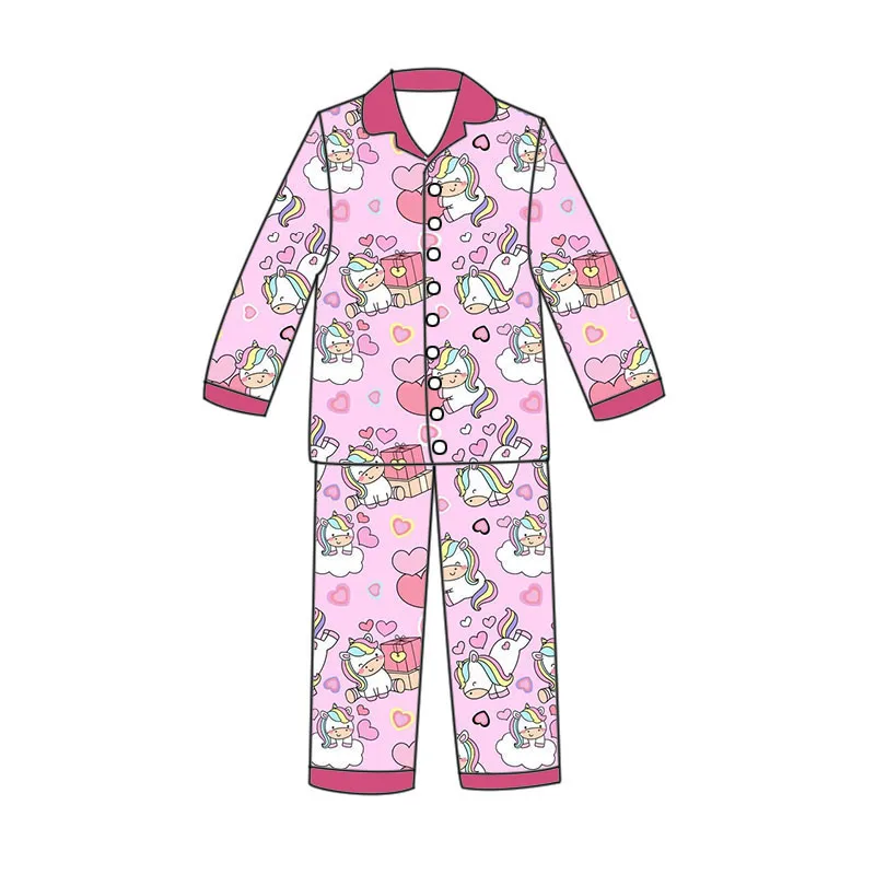 Custom Boutique Valentines Day Kids Girl Hearts Print Little Girl Matching Kids Pajamas Adult Woman Sexy Nighty Bamboo Pjs Set