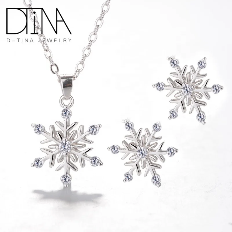 Завод продает 925 Костюм из стерлингового серебра Снежинка дизайн набор украшений ожерелье серьги кулон 3 предметов.