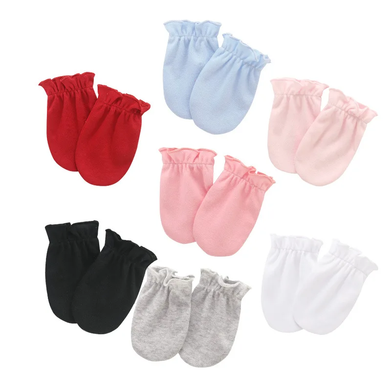 Wholesale Plain Soft Cotton Gloves Winter Scratch Hand Solid Color Babi Newborn Baby Mittens Glove
