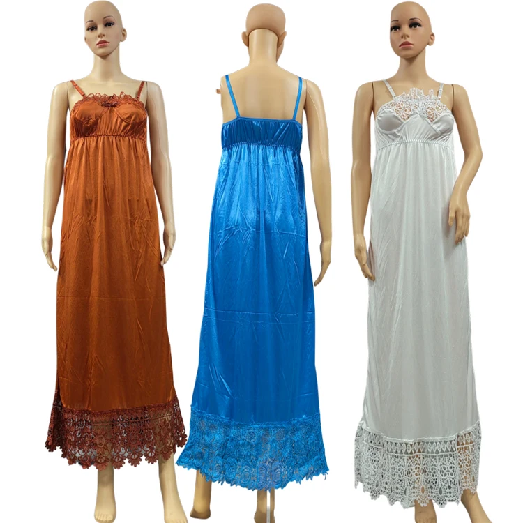 12 COLORS Ladies Sexy Sleepwear Women Lace Silk Satin Night Dress Sleeveless Nighties Nightgown Plus Size Nightdress Nightwear