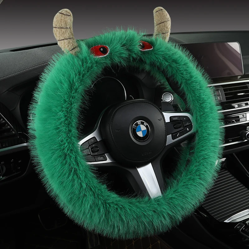 Steering Wheel Cover for Women Girls, Accmor Universal Fit Fur Car Wheel Cover & Gear Shift Cover Set, Leopard Winter Warm