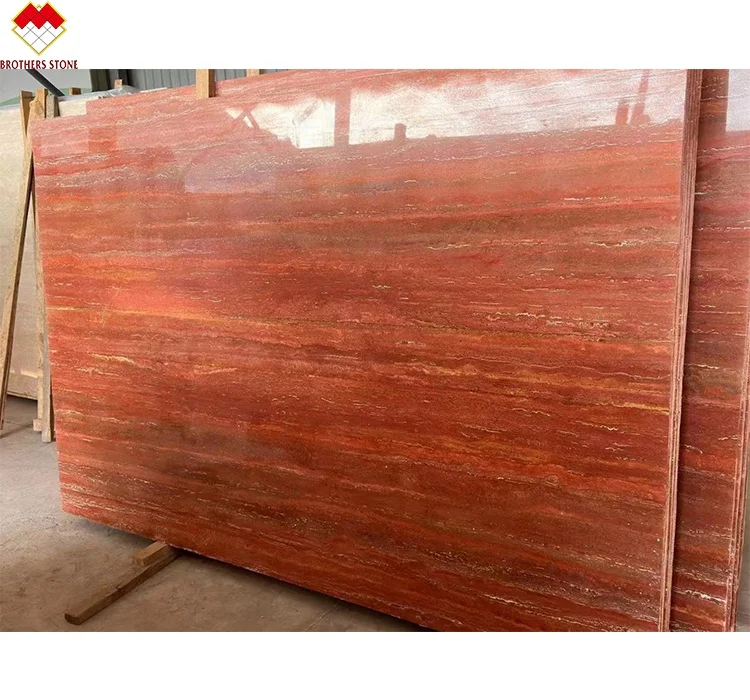 Manufacturer Marble Red Travertine Block for Decoration Rose Veins Stone Wall