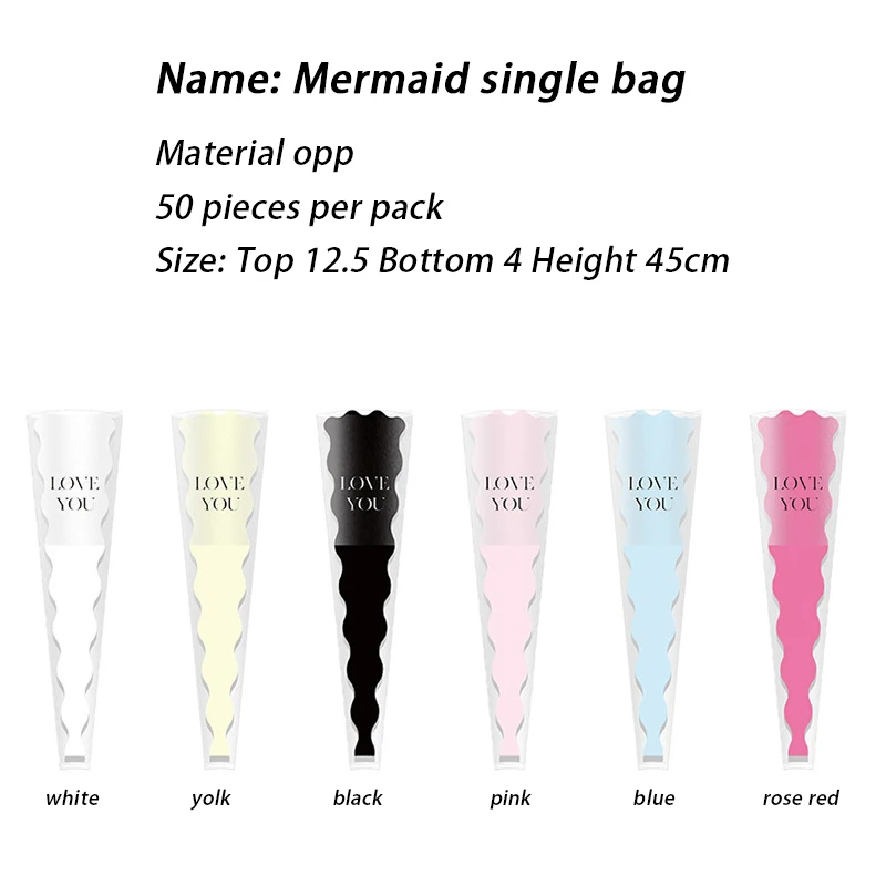 50pcs/Set Mermaid  Single Rose Packaging Bags Flower Bouquet Bag Single Rose Sleeve Single Rose Carnations Flower Wrapping Paper