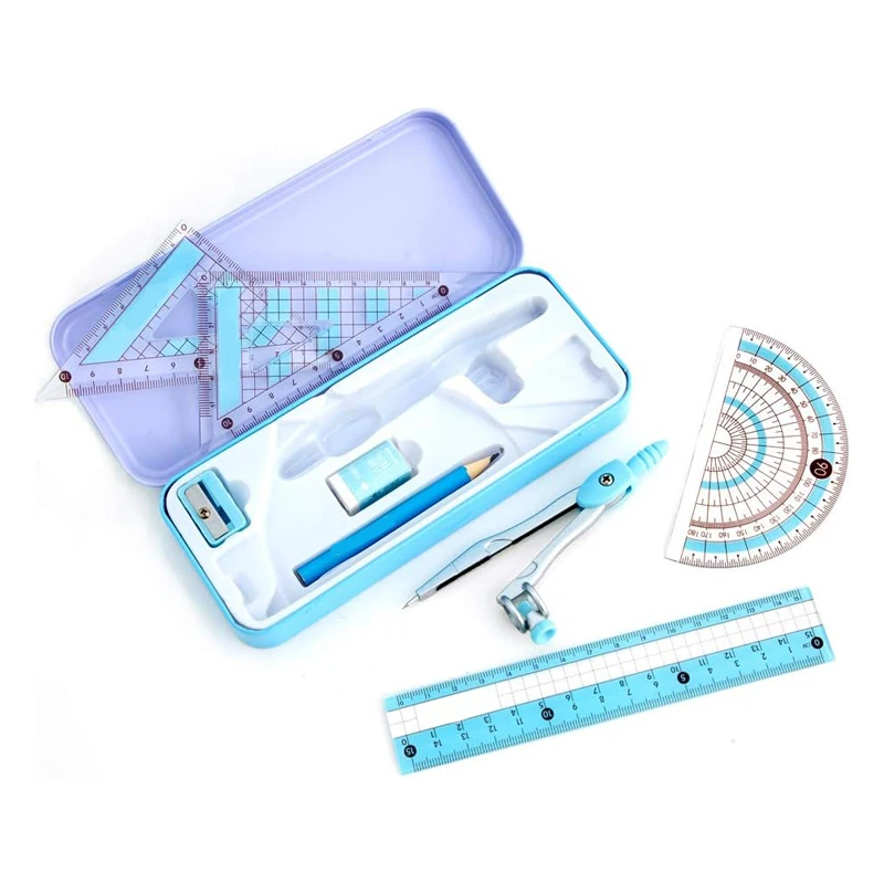 New designer School Math Geometry Compass Set students Maths Geometry Box ruler Compass eraser stationery set