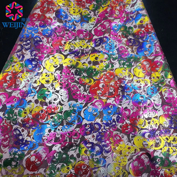 New Soft Printed Skull Chiffon Lace Fabric Hot Stamped Printed Shining Skull Mesh Fabric Party Skirt