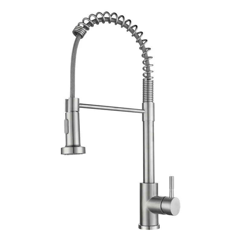 304 Stainless Steel Kitchen Sink Spring Pull Out Faucet Hot And Cold Mixed Water Two Speed Outlet Sink Sink Faucet