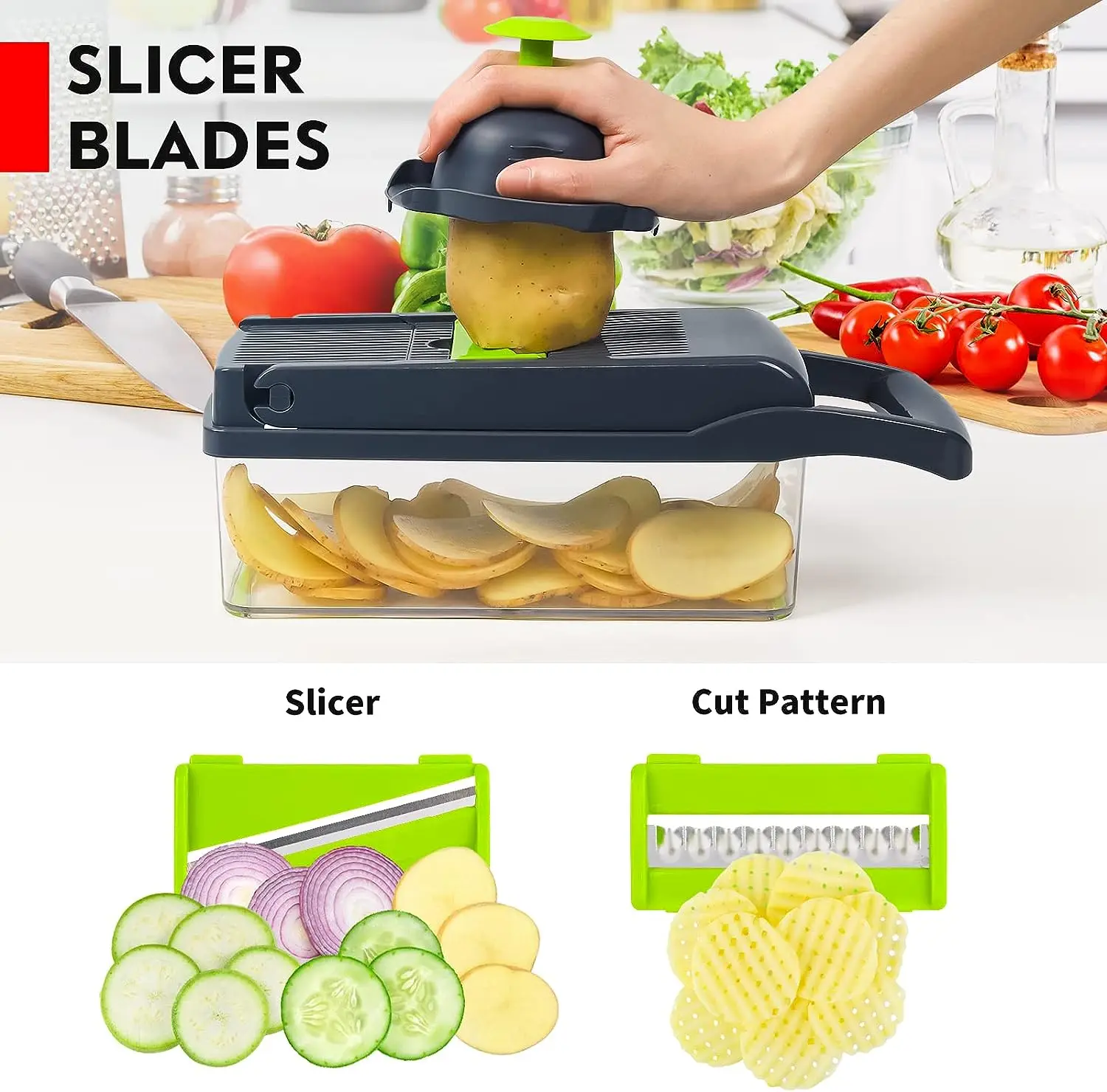 16-in-1 Multifunctional  Onion Chopper with Container Cheese Slicer Food Chopper 8 Blades Veggie Vegetable Chopper