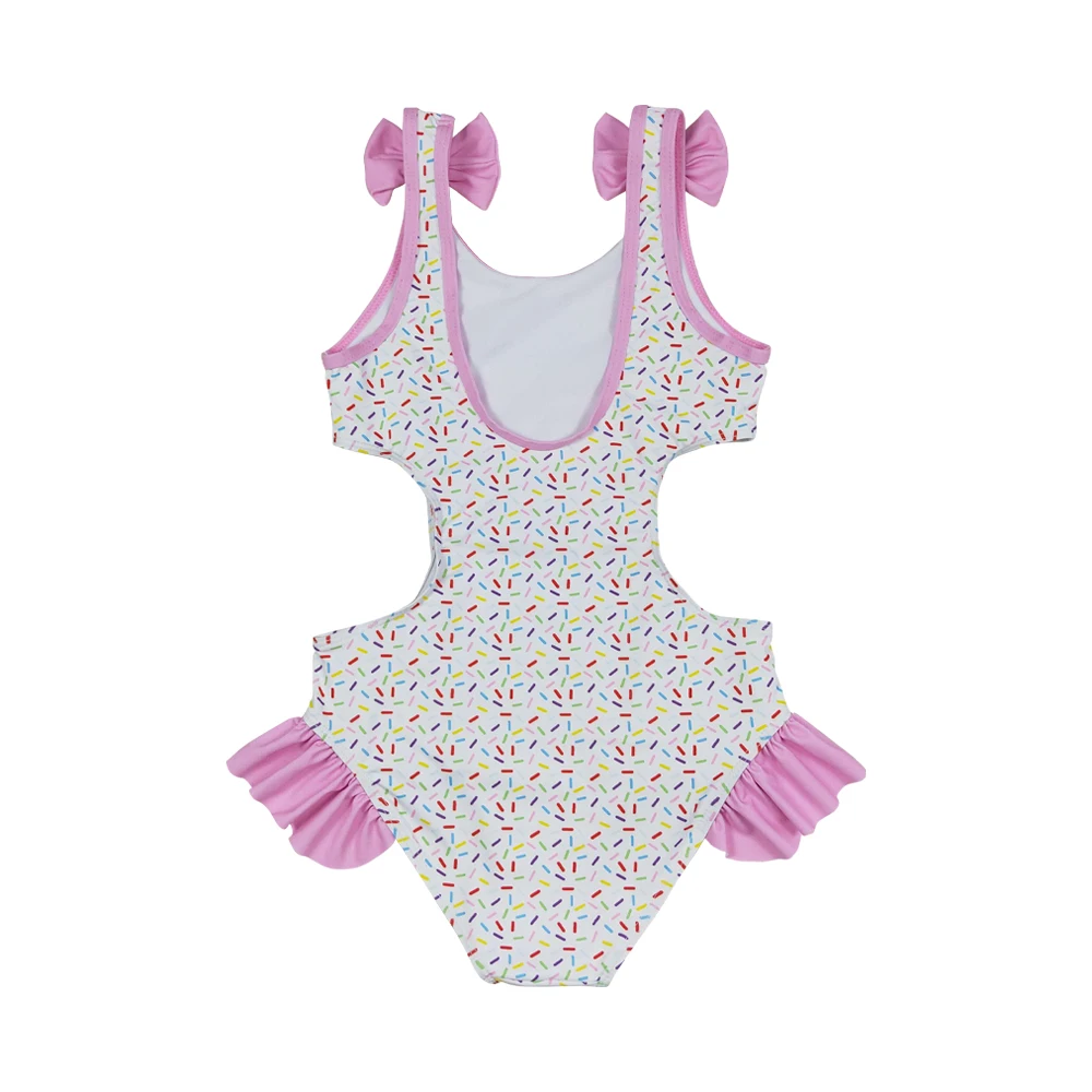 Girls romper pink bow sleeveless firework popsicles print wholesale girls one peace swimsuits boutique low price clothes no moq