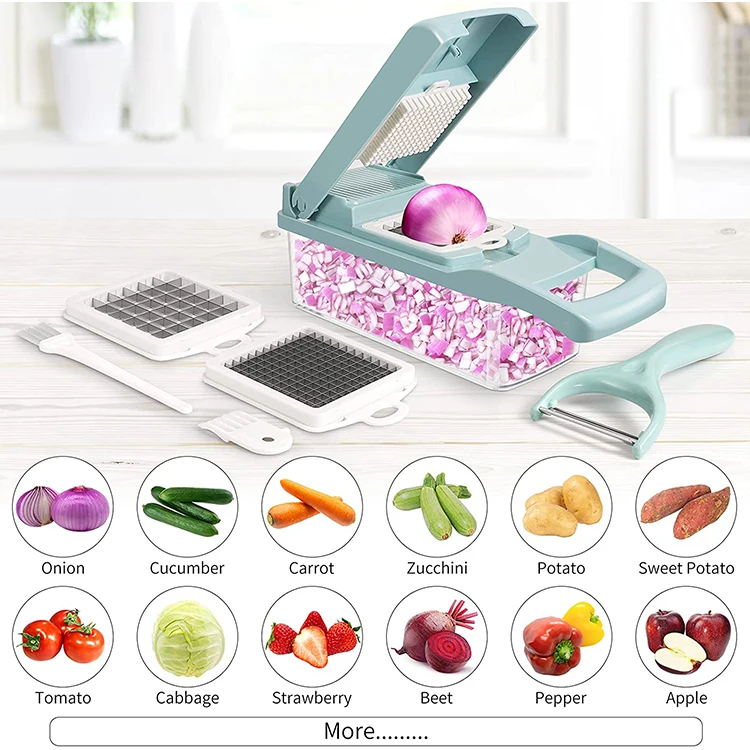 Pro-Series12-in-1 Vegetable Chopper, 7 Blade Vegetable Slicer, Onion Mincer Chopper Cutter Dicer with Container