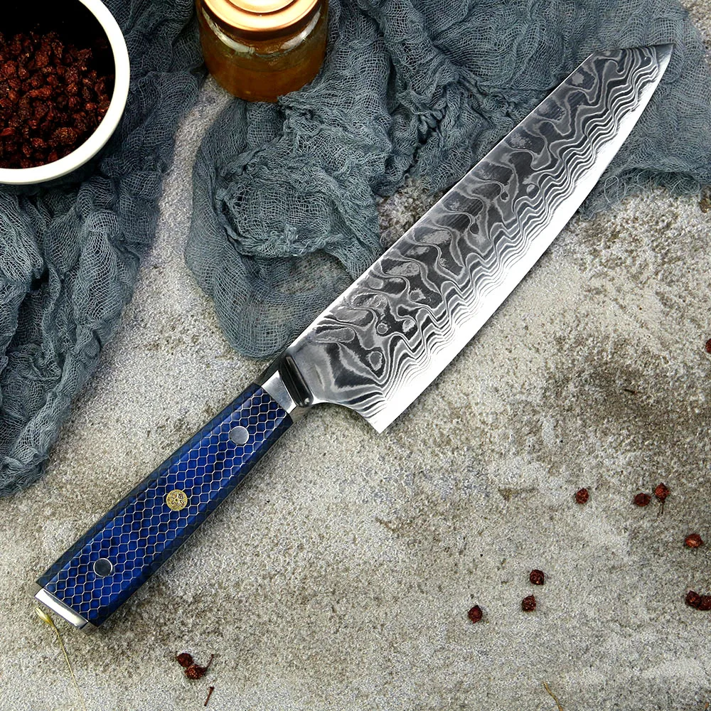 7 pcs Blue Honeycomb resin handle handmade knife damascus vg10 japan  kitchen knife set