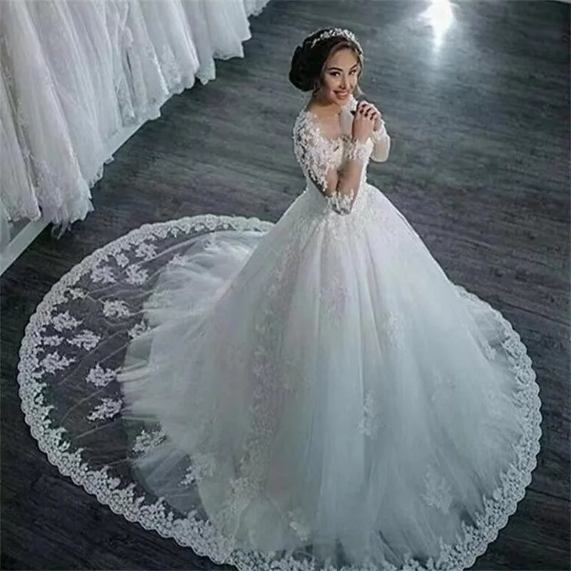 2022 Newest style Africa lace bridal ball gown pure white classic women wedding dress