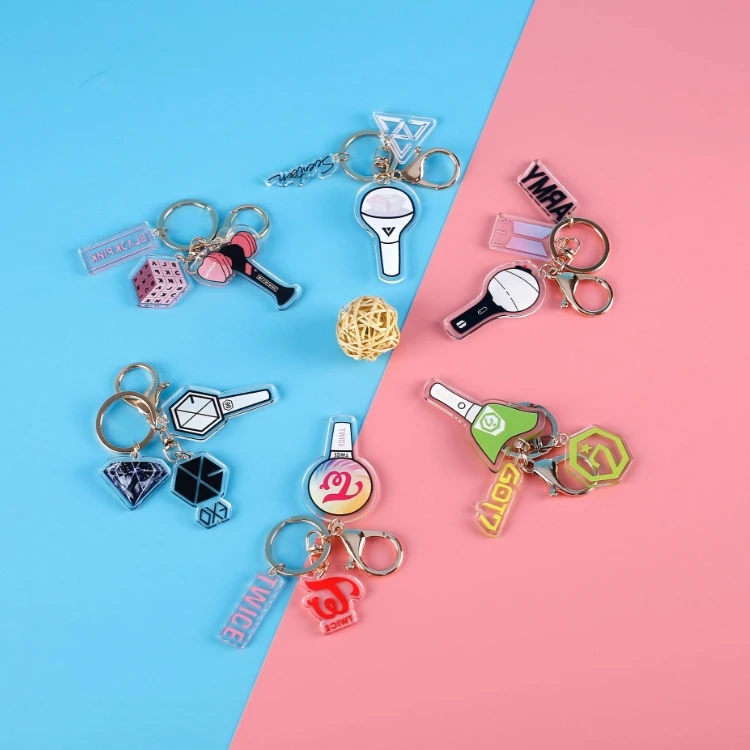 
 Hot Selling Bts Blackpink Exo Twice Acrylic Double-Sided Transparent Bt21 Pendant Keychain  