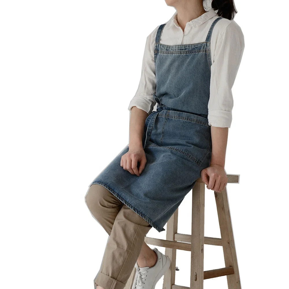 China factory Custom Home Adjustable kitchen custom logo bbq denim apron mom and kids child garden apron