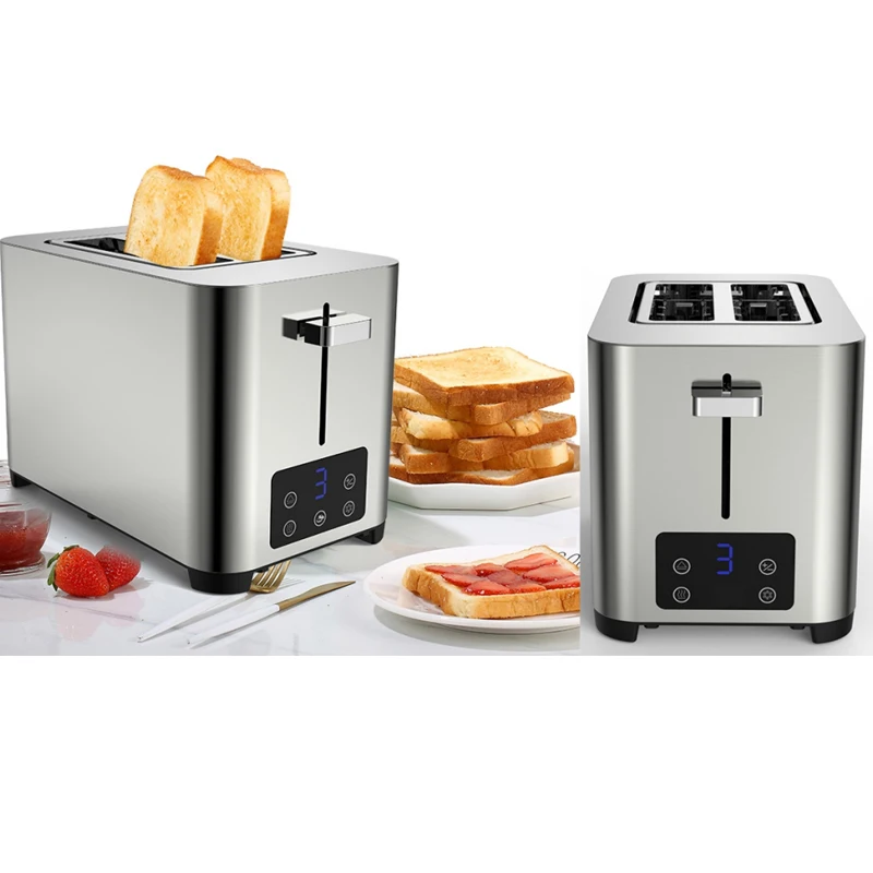 2 Slice Retro Toaster stainless steel digital toaster with bagel cancel defrost automatic bread toaster