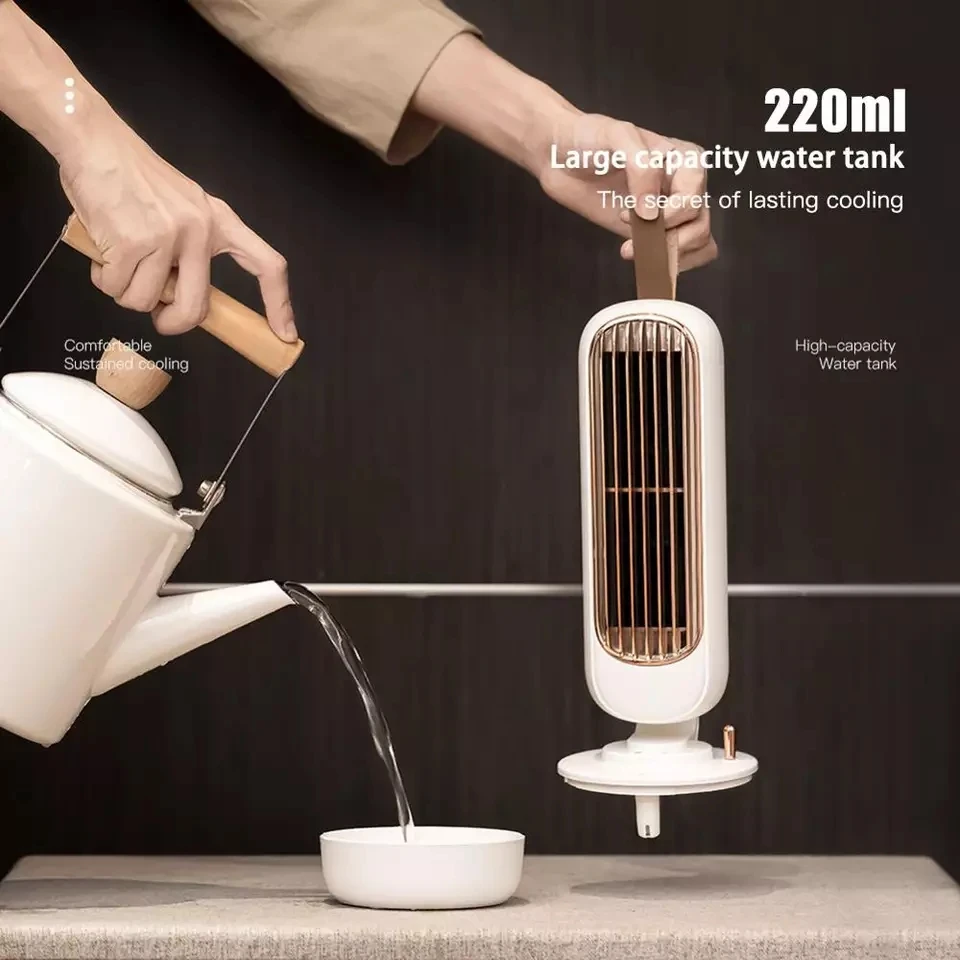 Retro Tower Fan Desktop Silent Strong Wind USB 2 IN 1 Water Spraying Fan Air Conditioner Ultrasonic Humidifier Ventilation Fans
