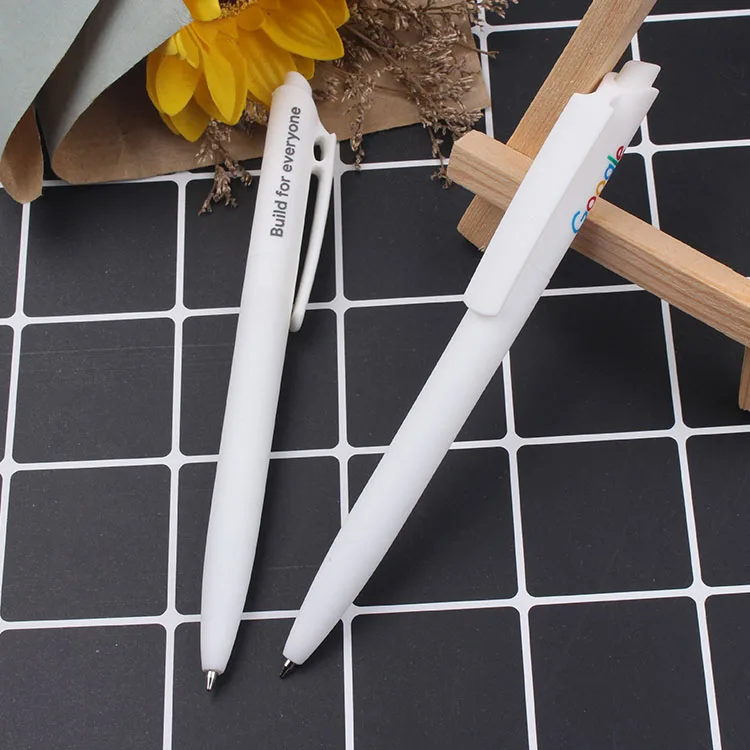 Promotional School Roller Rubber Coated White Ball-Point Pen With Business Logo
