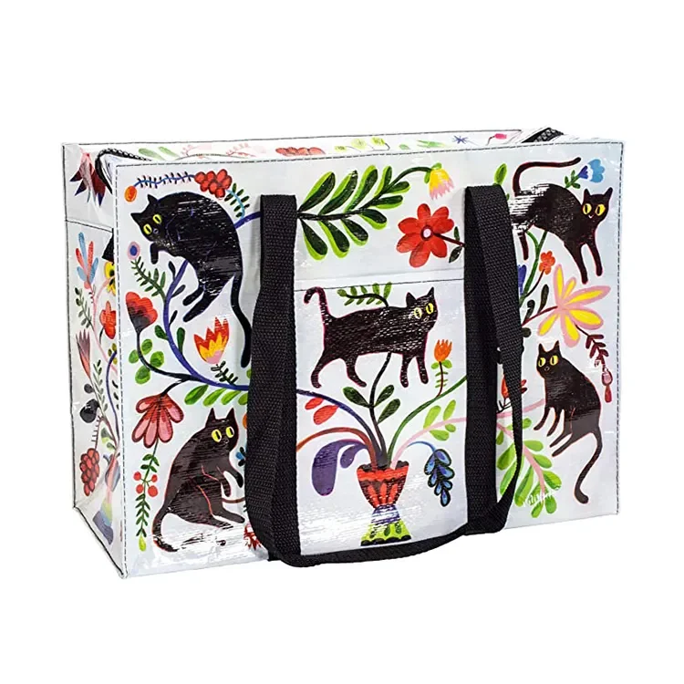 Factory promotional price fashion printing laminated pp woven shopping bag with handles