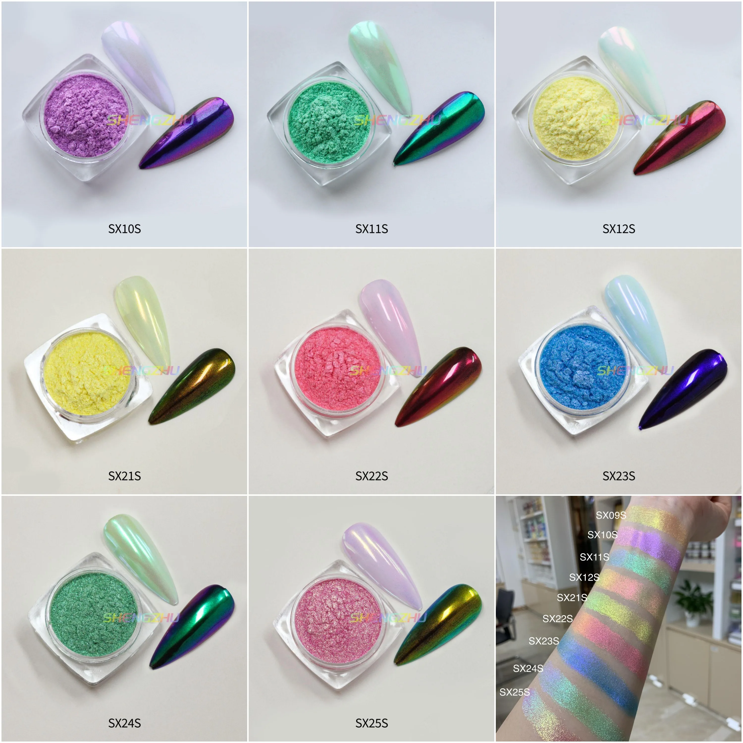 hot sale SX series candy aurora powder for chrome nail effect for nail rubbing nail gel polish