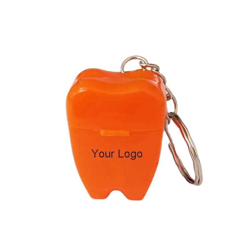 Free sample 15m/20m Nylon floss Polyester floss PTFE  dental floss in tooth shape dispenser with  keychain