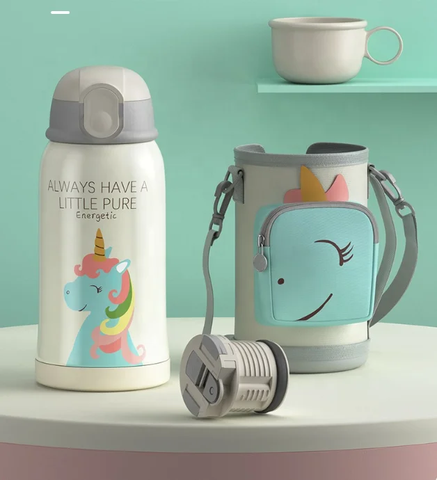 Eco friendly children vacuum stainless steel thermos kids school milk water bottle with straw