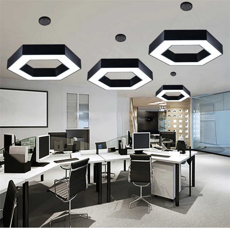 Source factory customization idea hollow hexagon led suspended pendant light group for creative cool space office light