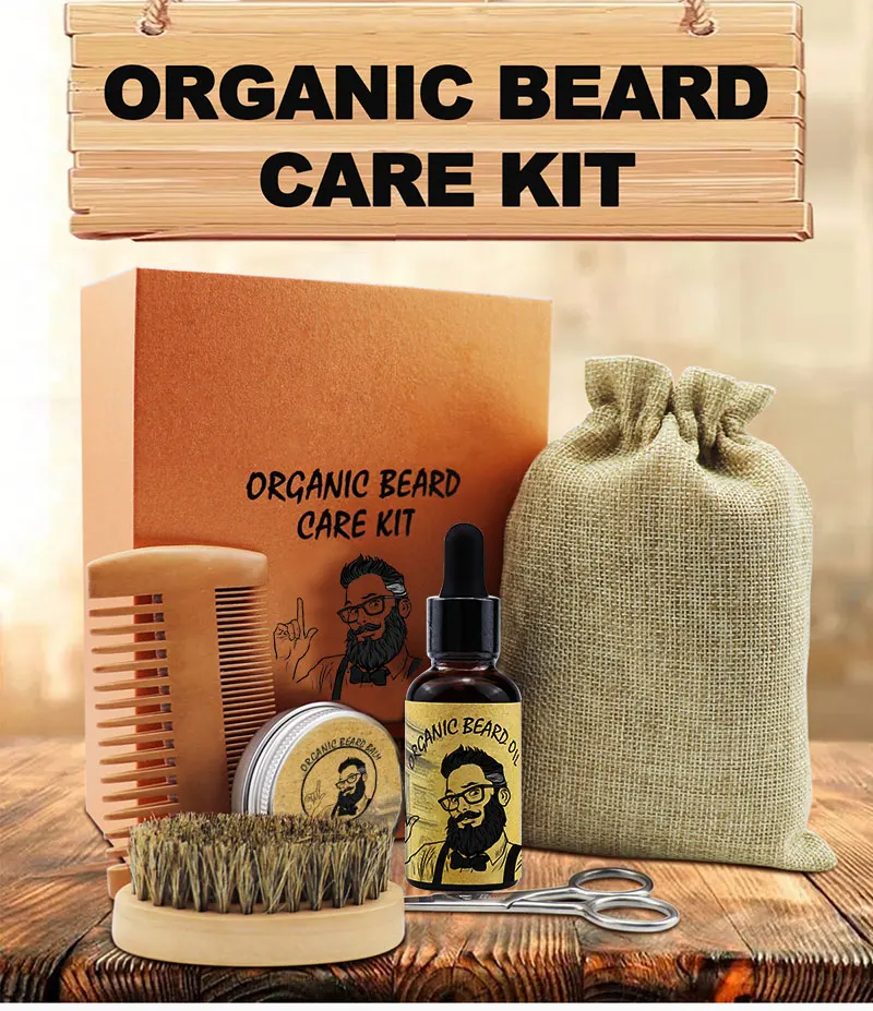 Mens Organic Beard Growth Oil Balm Set Beard Grooming kit