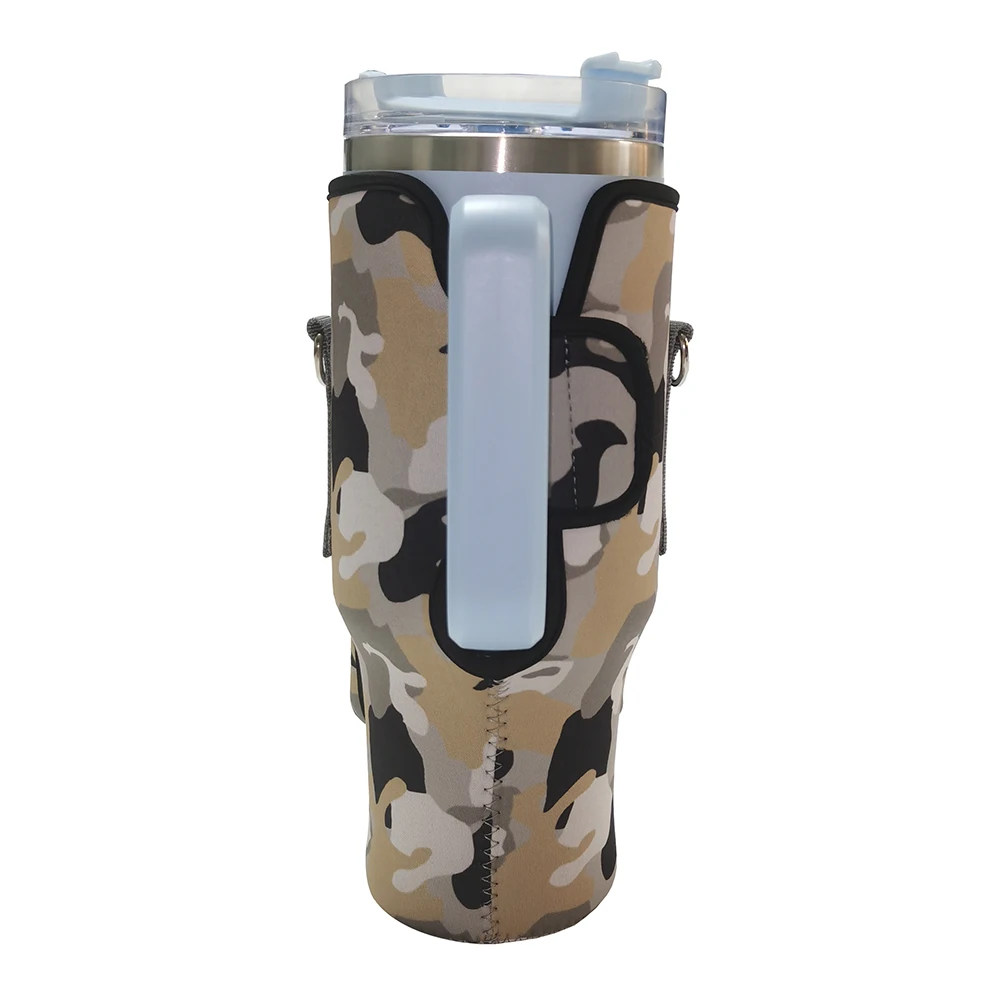 Front Zip Pocket Neoprene Insulator Sleeve 40 Oz Water Bottle Pouch Tumbler Cup Sleeve Bag With Handle