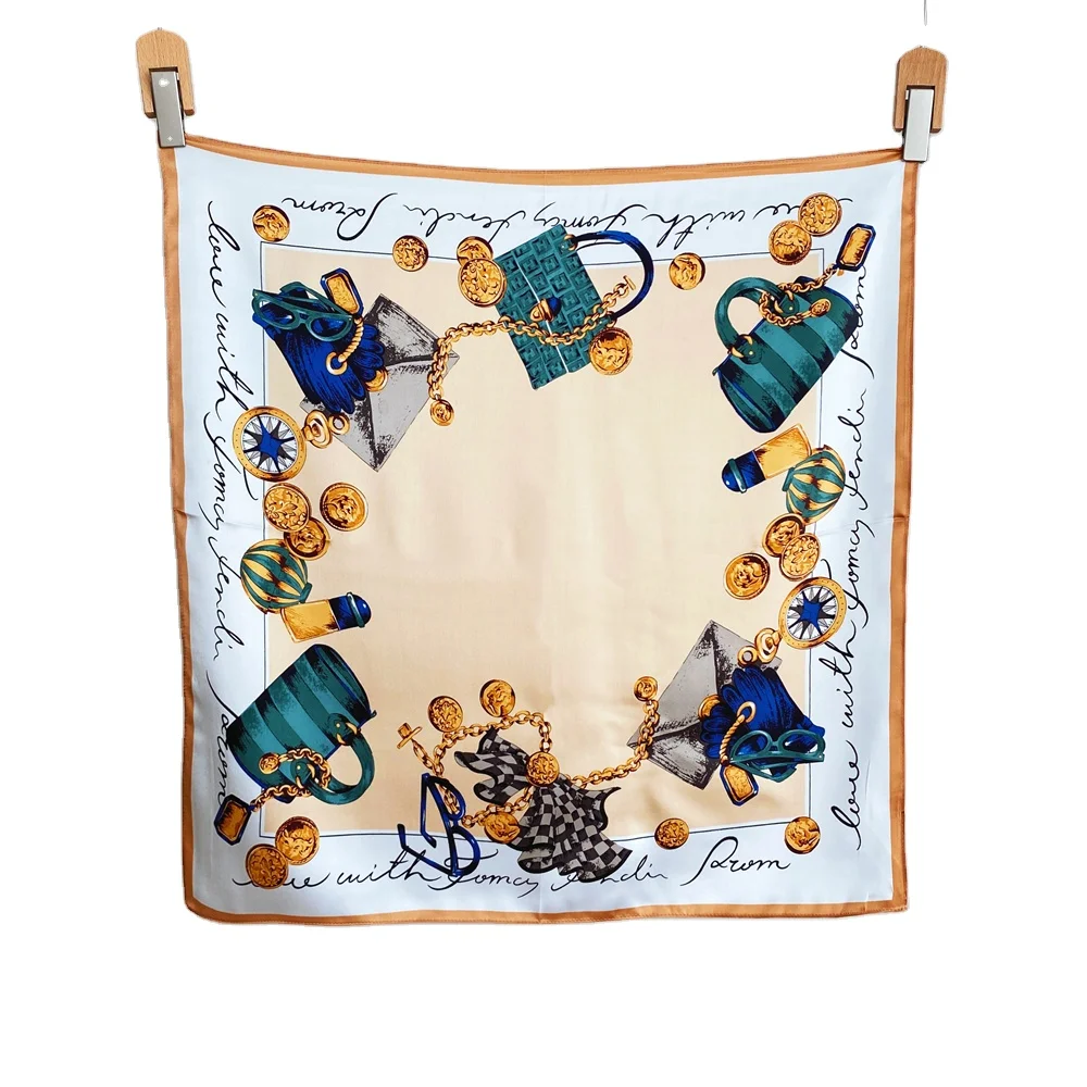 Недорогой Шелковый атласный шарф для волос, Женский носовой платок с принтом, Женская квадратная головная бандана, небольшой шейный хиджаб, женские шали, шарфы