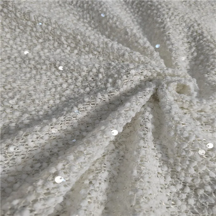 2025 Новая модная твидовая элегантная шерстяная большая розовая эластичная мягкая ткань с блестками для вечеринки