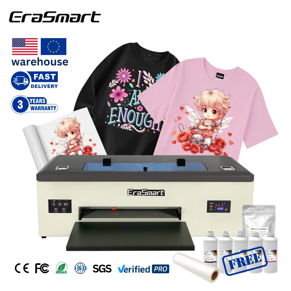 EraSmart White Ink Circulation System A3 L1800 1390  DTF Printer Clothes Printing Machine for T-shirt Small Business Ideas