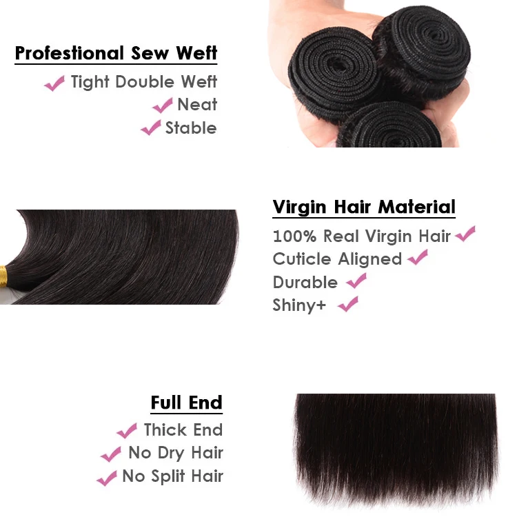 
8A Grade Mink Brazilian Virgin Hair Unprocessed Brazilian Silky Straight Human Hair Bundles Virgin Cuticle Aligned Hair 