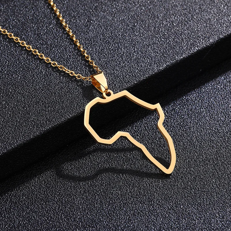 In Stock Hypoallergenic Women Large 18k Gold Plated Country Africa Map Pendant 2-Piece Set