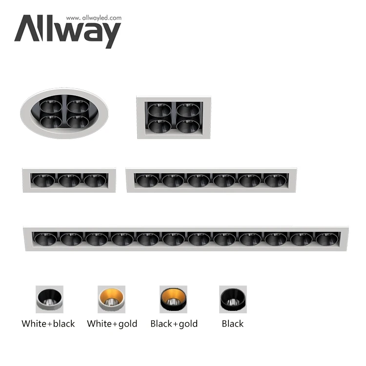 ALLWAY Modern Style Aluminum Recessed Dimmable Linear Downlight Indoor Home Led Grille Lights