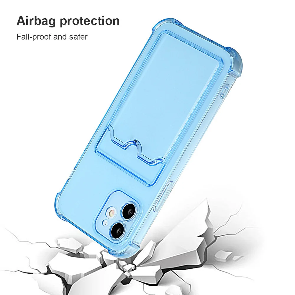 Cr High Clear Transparent TPU Case with Credit Card Holder Phone Bags Cases for iPhone 14