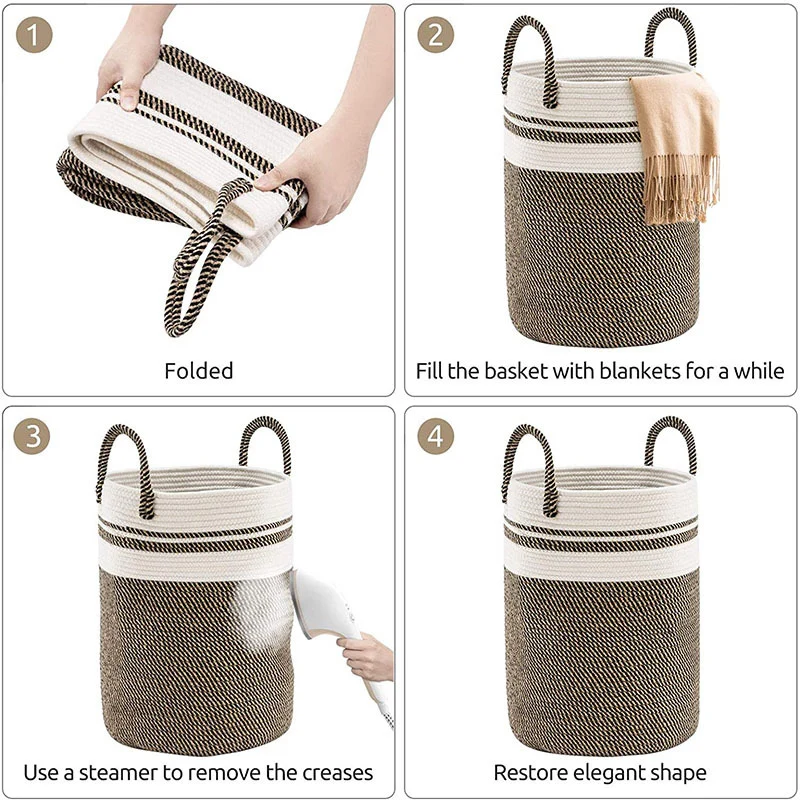 Large Cotton Rope Basket Woven Laundry Basket Blanket Toy Basket with Handle Storage Foldable Laundry Hamper