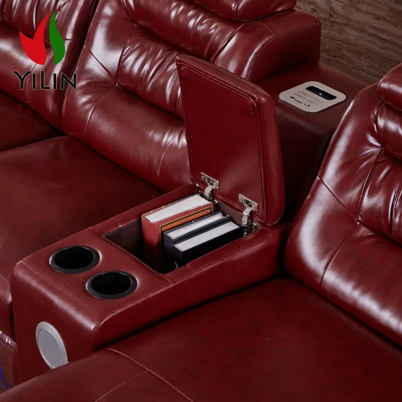 Factory Supply Modern New Design Living Room Reclining Sectionals Foshan Leather Sofa L Shape With Speakers Chaise Sofa