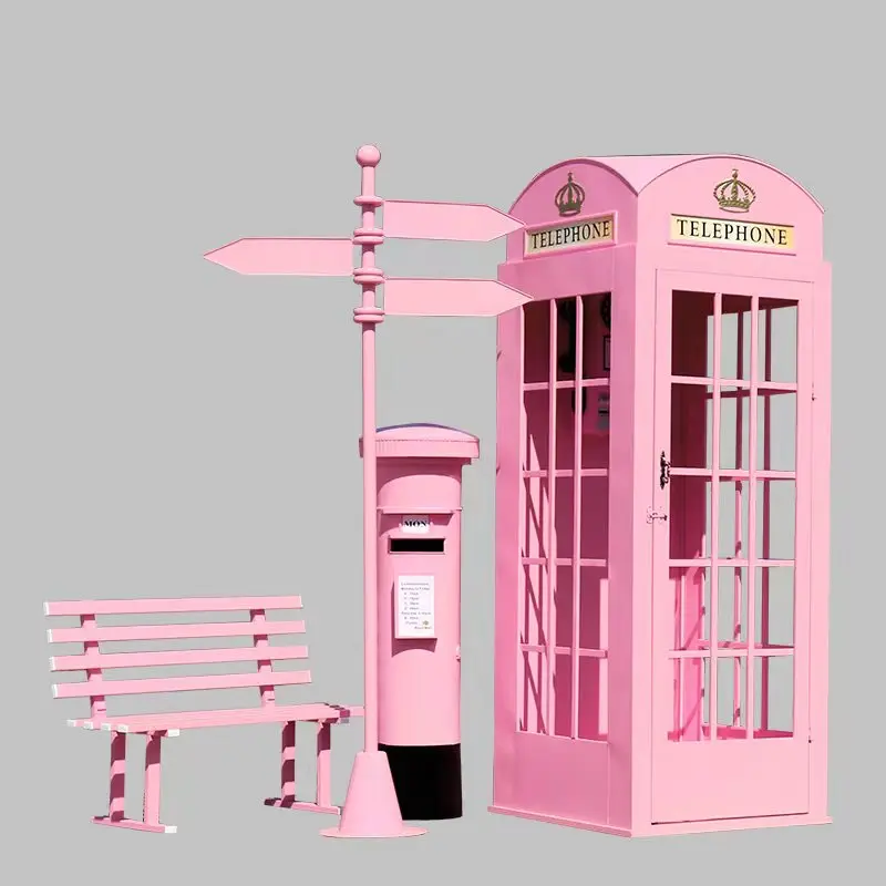 Hot sale New Art Installation british telephone phone booth antique pink floral london telephone booth